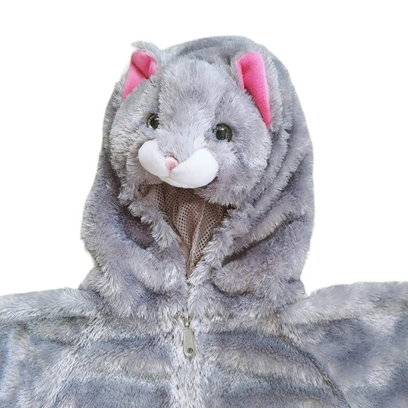 Cat/Kitten Halloween Costume Super Soft "Fur" Gray Hooded Zipper Front 3T-4T - Picture 2 of 8